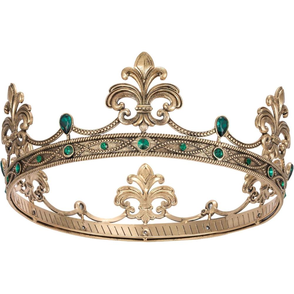 imageSWEETV Fleurdelis King Crown for Men Royal Prince Tiara Headwear for Medieval RoyalcoreKnightVikingHalloween CostumeStyle1 Goldgreen