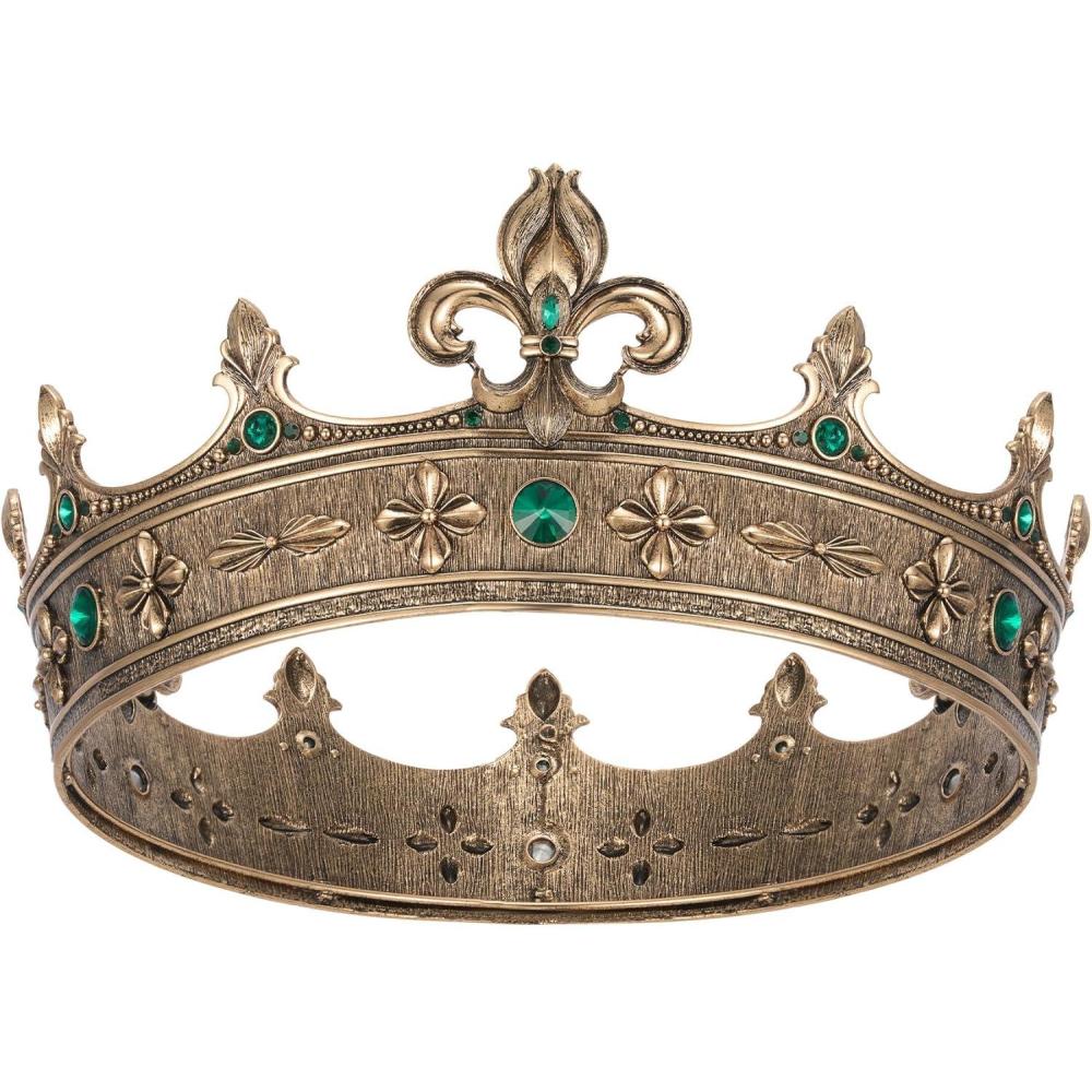 imageSWEETV Fleurdelis King Crown for Men Royal Prince Tiara Headwear for Medieval RoyalcoreKnightVikingHalloween CostumeStyle2 Goldgreen