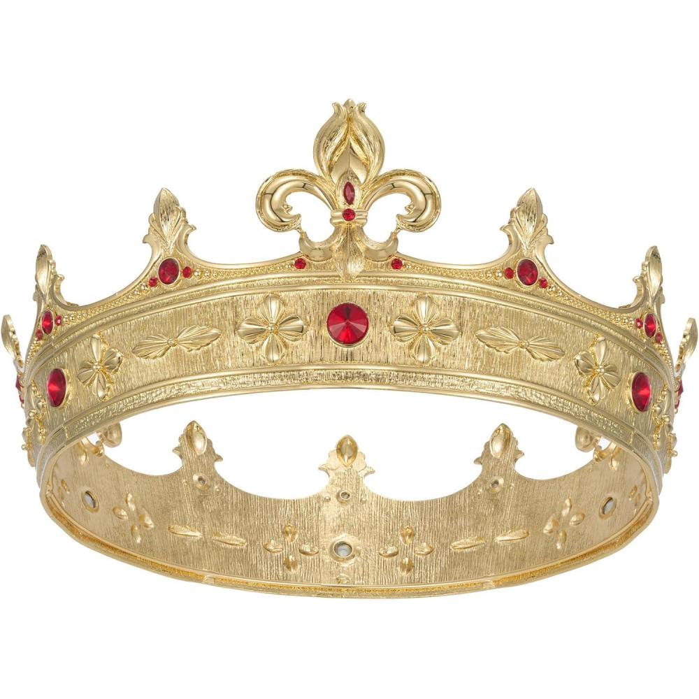 imageSWEETV Fleurdelis King Crown for Men Royal Prince Tiara Headwear for Medieval RoyalcoreKnightVikingHalloween CostumeStyle2 Goldred
