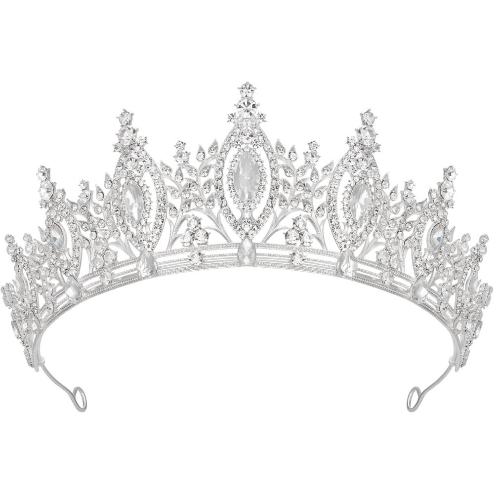 imageSWEETV Princess Tiara for Women Crystal Wedding Tiaras for Bride Silver Crown for Birthday Quinceanera Pageant Party PromCostume Hair Accessories Gift08Silver