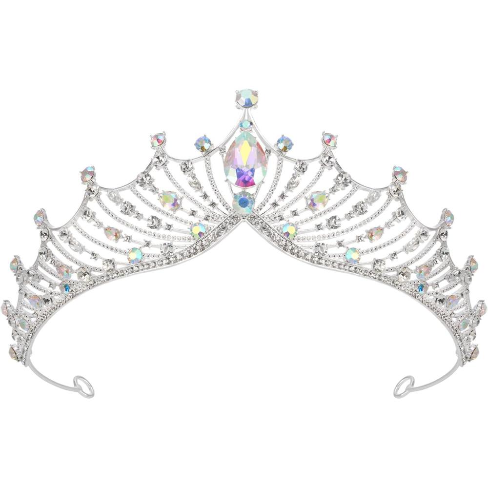 imageSWEETV Princess Tiara for Women Crystal Wedding Tiaras for Bride Silver Crown for Birthday Quinceanera Pageant Party PromCostume Hair Accessories Gift06Multicolor