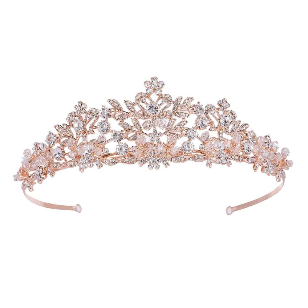 imageSWEETV Rose Gold Wedding Tiara for Women and Girls  Pageant Tiara Headband Rhinestone Bridal Crown for BridesRose Gold