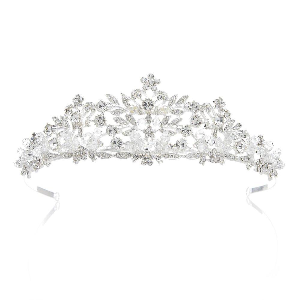 imageSWEETV Rose Gold Wedding Tiara for Women and Girls  Pageant Tiara Headband Rhinestone Bridal Crown for BridesSilver