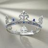imageSWEETV Fleurdelis King Crown for Men Royal Prince Tiara Headwear for Medieval RoyalcoreKnightVikingHalloween CostumeAntique Silver Blue