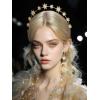 imageSWEETV Gold Halo Crowns for Women Star Tiara and Dangle Earrings Set Wedding Headband Goddess Headpiece for Cosplay Halloween Costume Photoshoot