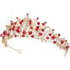 imageSWEETV Jeweled Wedding Tiaras and Crowns for Women Metal Princess Tiara Queen Crown for Bride Bridal Headpieces for Birthday Quinceanera Pageant PromGoldRed