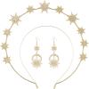 imageSWEETV Gold Halo Crowns for Women Star Tiara and Dangle Earrings Set Wedding Headband Goddess Headpiece for Cosplay Halloween Costume Photoshoot