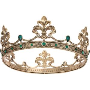 imageSWEETV Fleurdelis King Crown for Men Royal Prince Tiara Headwear for Medieval RoyalcoreKnightVikingHalloween CostumeStyle1 Goldgreen