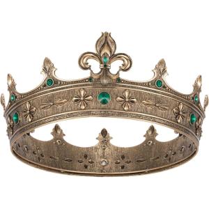 imageSWEETV Fleurdelis King Crown for Men Royal Prince Tiara Headwear for Medieval RoyalcoreKnightVikingHalloween CostumeStyle2 Goldgreen