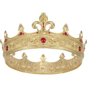imageSWEETV Fleurdelis King Crown for Men Royal Prince Tiara Headwear for Medieval RoyalcoreKnightVikingHalloween CostumeStyle2 Goldred
