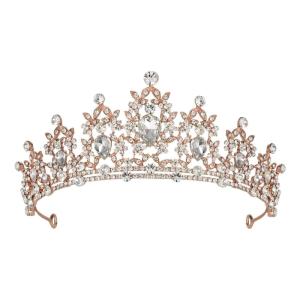 imageSWEETV Jeweled Tiaras and Crowns for Women Crystal Queen Crown Silver Wedding Tiara for Bride Metal Birthday Quinceanera Pageant Prom Headpieces01 Rose Gold
