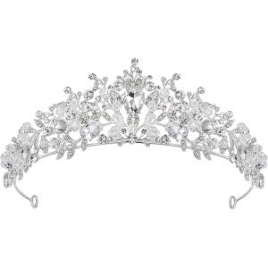 imageSWEETV Jeweled Wedding Tiaras and Crowns for Women Metal Princess Tiara Queen Crown for Bride Bridal Headpieces for Birthday Quinceanera Pageant PromSilverClear