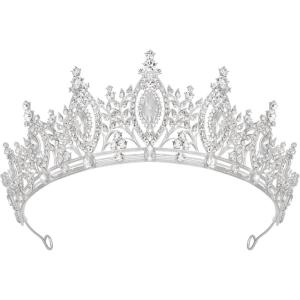 imageSWEETV Princess Tiara for Women Crystal Wedding Tiaras for Bride Silver Crown for Birthday Quinceanera Pageant Party PromCostume Hair Accessories Gift08Silver