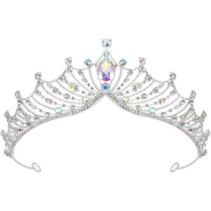 imageSWEETV Princess Tiara for Women Crystal Wedding Tiaras for Bride Silver Crown for Birthday Quinceanera Pageant Party PromCostume Hair Accessories Gift06Multicolor