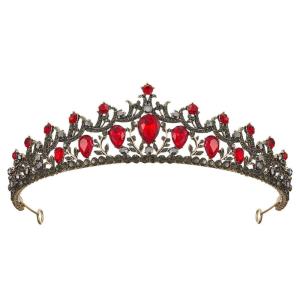 imageSWEETV Red Tiaras and Crowns for Women Wedding Tiara for Bride Crystal Princess Crown Birthday Headpiece Old Gold Prom Party Celebration Costume Hair AccessoriesLia