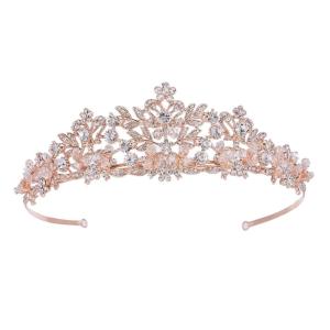 imageSWEETV Rose Gold Wedding Tiara for Women and Girls  Pageant Tiara Headband Rhinestone Bridal Crown for BridesRose Gold