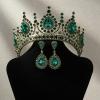 imageSWEETV Baroque Tiaras and Crowns for Women Crystal Wedding Tiara for Bride Crown Earrings Jewelry SetGreen