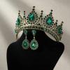 imageSWEETV Baroque Tiaras and Crowns for Women Crystal Wedding Tiara for Bride Crown Earrings Jewelry SetGreen