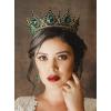 imageSWEETV Baroque Tiaras and Crowns for Women Crystal Wedding Tiara for Bride Crown Earrings Jewelry SetGreen