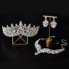 imageSWEETV Baroque Wedding Crown for Bride 3pack Tiara Earrings Necklace Bridal Jewelry Set Gold Green Crystal Costume Party Birthday Prom Pageant Jewelry for Women for Ages 15 GenesisSilver