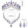 imageSWEETV Baroque Wedding Crown for Bride 3pack Tiara Earrings Necklace Bridal Jewelry Set Gold Green Crystal Costume Party Birthday Prom Pageant Jewelry for Women for Ages 15 GenesisPurple