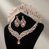 imageSWEETV Baroque Wedding Crown for Bride 3pack Tiara Earrings Necklace Bridal Jewelry Set Gold Green Crystal Costume Party Birthday Prom Pageant Jewelry for Women for Ages 15 GenesisRose Gold
