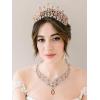 imageSWEETV Baroque Wedding Crown for Bride 3pack Tiara Earrings Necklace Bridal Jewelry Set Gold Green Crystal Costume Party Birthday Prom Pageant Jewelry for Women for Ages 15 GenesisRose Gold