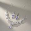imageSWEETV Baroque Wedding Crown for Bride 3pack Tiara Earrings Necklace Bridal Jewelry Set Gold Green Crystal Costume Party Birthday Prom Pageant Jewelry for Women for Ages 15 GenesisPurple