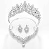 imageSWEETV Baroque Wedding Crown for Bride 3pack Tiara Earrings Necklace Bridal Jewelry Set Gold Green Crystal Costume Party Birthday Prom Pageant Jewelry for Women for Ages 15 GenesisSilver