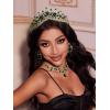 imageSWEETV Baroque Wedding Crown for Bride 3pack Tiara Earrings Necklace Bridal Jewelry Set Gold Green Crystal Costume Party Birthday Prom Pageant Jewelry for Women for Ages 15 GenesisGreen