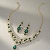 imageSWEETV Baroque Wedding Crown for Bride 3pack Tiara Earrings Necklace Bridal Jewelry Set Gold Green Crystal Costume Party Birthday Prom Pageant Jewelry for Women for Ages 15 GenesisGreen