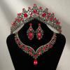 imageSWEETV Baroque Wedding Crown for Bride 3pack Tiara Earrings Necklace Bridal Jewelry Set Gold Green Crystal Costume Party Birthday Prom Pageant Jewelry for Women for Ages 15 GenesisRed