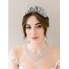 imageSWEETV Baroque Wedding Crown for Bride 3pack Tiara Earrings Necklace Bridal Jewelry Set Gold Green Crystal Costume Party Birthday Prom Pageant Jewelry for Women for Ages 15 GenesisSilver