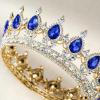 imageSWEETV Crystal Queen Crown for Women Rhinestone Wedding Tiara Headband Full Round Princess Crown Hair Accessories for Prom Birthday Costume Party Royal BlueGoldRoyal BlueGold