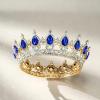imageSWEETV Crystal Queen Crown for Women Rhinestone Wedding Tiara Headband Full Round Princess Crown Hair Accessories for Prom Birthday Costume Party Royal BlueGoldRoyal BlueGold