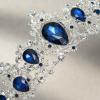 imageSWEETV Royal CZ Crystal Tiara for Women Blue Wedding Crown for Brides Princess Headpieces Bridal Hair Accessories for Birthday Party Pageant SapphireSilverEleanorSapphireSilver