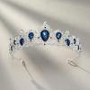imageSWEETV Royal CZ Crystal Tiara for Women Blue Wedding Crown for Brides Princess Headpieces Bridal Hair Accessories for Birthday Party Pageant SapphireSilverEleanorSapphireSilver
