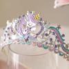 imageSWEETV Unicorn Princess Tiaras for Girls Crystal Kids Crown Headband Birthday Party Hats Halloween Costume Hair AccessoriesLight Purple