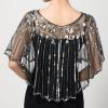 imageSWEETV Womens 1920s Shawl WrapsSequin Beaded Flapper Evening Shawls for women formalPartyWeddingFormalHarlem nightBlack Silver
