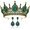 imageSWEETV Baroque Tiaras and Crowns for Women Crystal Wedding Tiara for Bride Crown Earrings Jewelry SetGreen