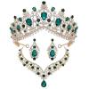 imageSWEETV Baroque Wedding Crown for Bride 3pack Tiara Earrings Necklace Bridal Jewelry Set Gold Green Crystal Costume Party Birthday Prom Pageant Jewelry for Women for Ages 15 GenesisGreen