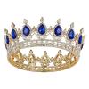 imageSWEETV Crystal Queen Crown for Women Rhinestone Wedding Tiara Headband Full Round Princess Crown Hair Accessories for Prom Birthday Costume Party Royal BlueGoldRoyal BlueGold
