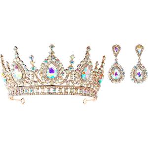 imageSWEETV Baroque Tiaras and Crowns for Women Crystal Wedding Tiara for Bride Crown Earrings Jewelry SetMulticolored