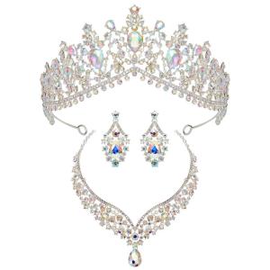 imageSWEETV Baroque Wedding Crown for Bride 3pack Tiara Earrings Necklace Bridal Jewelry Set Gold Green Crystal Costume Party Birthday Prom Pageant Jewelry for Women for Ages 15 GenesisMulticolored