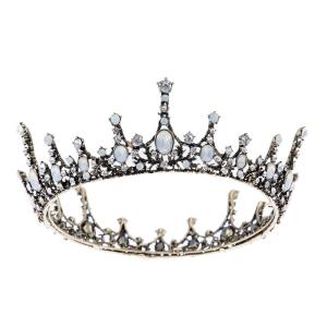 imageSWEETV Crystal Baroque Queen Crown  Vintage Princess Tiara Wedding Prom Hallloween Opal Costume Hair Accessories for Women and Girls Penelope