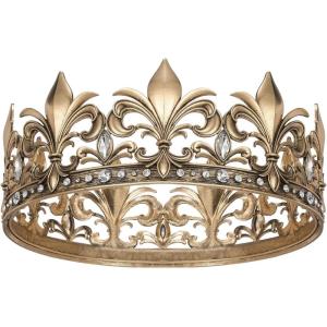 imageSWEETV King Crown for MenGold Mens Tiara Prince DiademRoyal Medieval Cosplay Birthday Prom Halloween Hair AccessoriesOld Gold Clear 1
