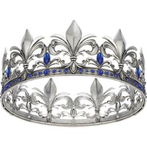 imageSWEETV King Crown for MenGold Mens Tiara Prince DiademRoyal Medieval Cosplay Birthday Prom Halloween Hair AccessoriesOld Silver Blue 1