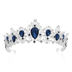 imageSWEETV Royal CZ Crystal Tiara for Women Blue Wedding Crown for Brides Princess Headpieces Bridal Hair Accessories for Birthday Party Pageant SapphireSilverEleanorSapphireSilver