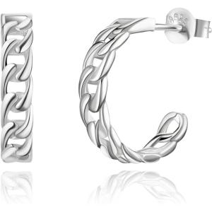 imageSWEETV Small Open Hoop Earrings 925 Sterling Silver Chunky Hoop Earrings for Women Girls Lightweight Hypoallergenic Piercing Earring1Silver15mm