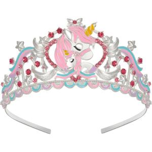 imageSWEETV Unicorn Princess Tiaras for Girls Crystal Kids Crown Headband Birthday Party Hats Halloween Costume Hair AccessoriesLight Pink